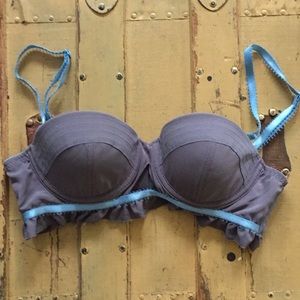 URBAN OUTFITTERS DAMSEL BOHO DEMI CUP BRA 32A SLATE GRAY FEMININE LOLITA